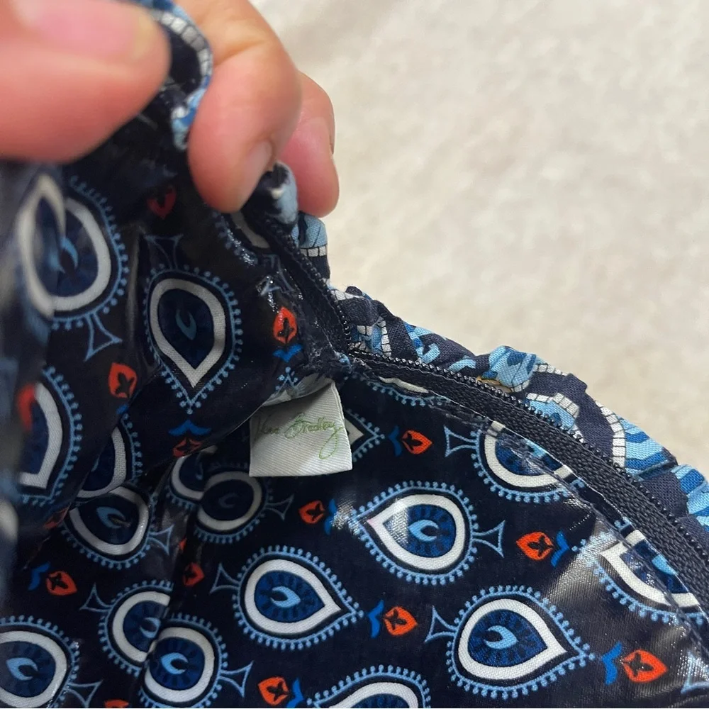 Vera Bradley Medium Ruffle Zip Dome Cosmetic Case  Marrakesh Blue Orange White